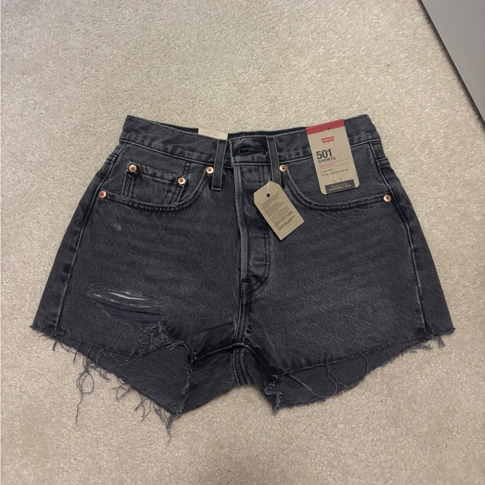 Levi's Black Distressed 501 Shorts